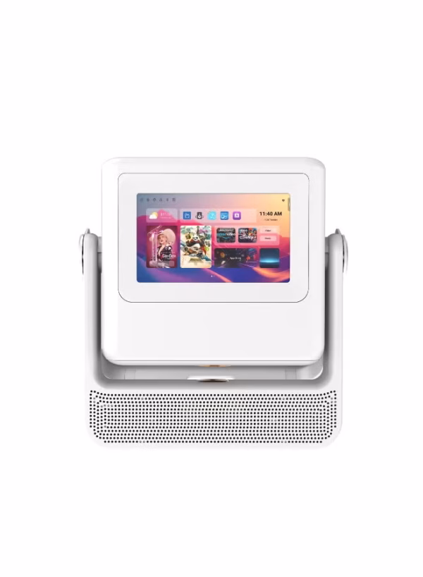 A5 Pro Smart Projector with 7" Touchscreen & 2.7" LCD | 200 Lumens LED | 250" Display | 720p HD | Auto Focus & Keystone | WiFi & Bluetooth 5.0 | HDMI/USB/Audio Support – Pearl White