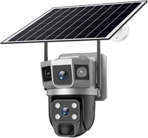 V380 Pro 4G Digital Zoom 2 Lens 2 Screen 4MP Solar Powered Battery Camera CCTV Security V380 CCTV Camera Solar 4G 355° Pan 90° Tilt, IP66 Waterproof,Color Night Vision 4K