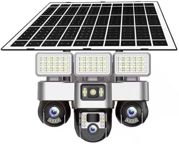 V380 Pro 4G Solar Security Camera, Triple PTZ Lens System, 360° Rotation, Night Vision, 4K Resolution, IP66 Waterproof, Mobile App Control