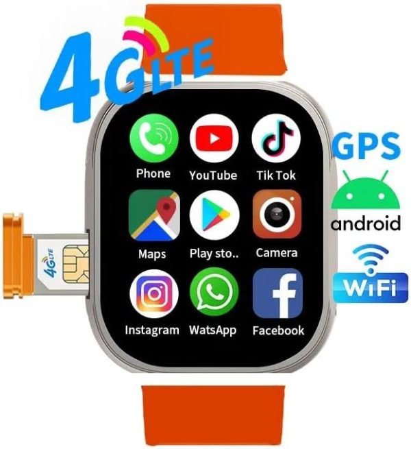 XO Android Smart 4G watch, Android OS interface, Pre installed apps, AMOLED Display screen | Sports and fitness Tracker, Cellular, Wi-Fi, Tiktok Instagram on the watch, Sim card Watch (64GB Black)