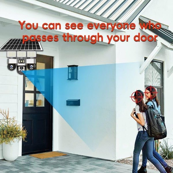 V380 Pro 4G Solar Security Camera, Triple PTZ Lens System, 360° Rotation, Night Vision, 4K Resolution, IP66 Waterproof, Mobile App Control