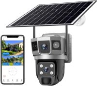 V380 Pro 4G Digital Zoom 2 Lens 2 Screen 4MP Solar Powered Battery Camera CCTV Security V380 CCTV Camera Solar 4G 355° Pan 90° Tilt, IP66 Waterproof,Color Night Vision 4K