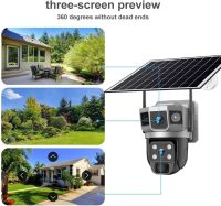 V380 Pro 4G Digital Zoom 2 Lens 2 Screen 4MP Solar Powered Battery Camera CCTV Security V380 CCTV Camera Solar 4G 355° Pan 90° Tilt, IP66 Waterproof,Color Night Vision 4K