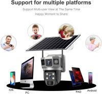V380 Pro 4G Digital Zoom 2 Lens 2 Screen 4MP Solar Powered Battery Camera CCTV Security V380 CCTV Camera Solar 4G 355° Pan 90° Tilt, IP66 Waterproof,Color Night Vision 4K