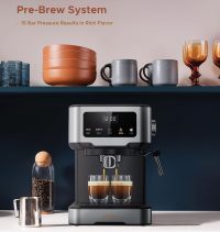 LePresso Digital Espresso Machine with Milk Frother, 20 Bar High Pressure Coffee Machine, 1.5L Water Capacity, 1100W, Espresso Maker with Touch Display & Pre-Brew, for Espresso, Latte, Cappuccino