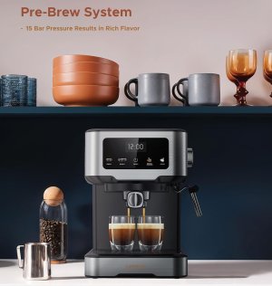 LePresso Digital Espresso Machine with Milk Frother, 20 Bar High Pressure Coffee Machine, 1.5L Water Capacity, 1100W, Espresso Maker with Touch Display & Pre-Brew, for Espresso, Latte, Cappuccino