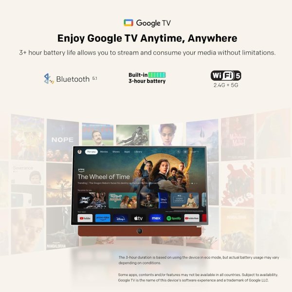 Skyworth 24-Inch Portable Smart TV with Protective Case, Battery Powered Outdoor TV, 1080P FHD, Google TV, HDR10, Dolby Audio, Chromecast, Ideal for Sports, Game Day Bundle