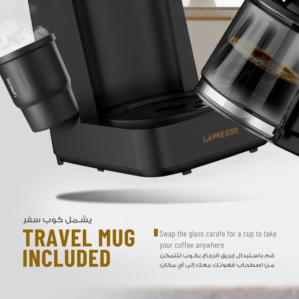 LePresso 10-Cup Coffee Maker, Drip Coffee Machine, Washable Nylon Filter, Interactive Touch Display, Brewing Coffee Maker with 400mL Travel Mug, Carafe Coffee Machine, for Home, Office