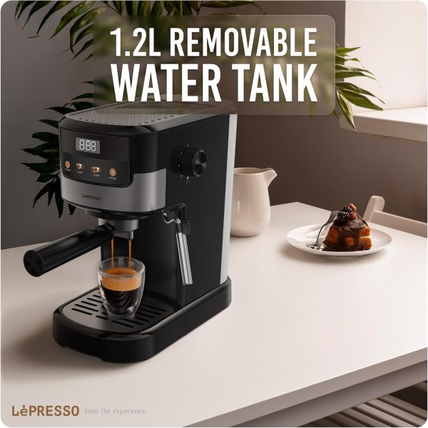 Lepresso Suprema Espresso Machine, Milk Steamer, With 1100W Power+ 20Bar Pressure, Adjustable Steam Control, 1.2L Removable Water Tank, Automatic Power-Off, One-touch Operation, NS Capsule Compatible.