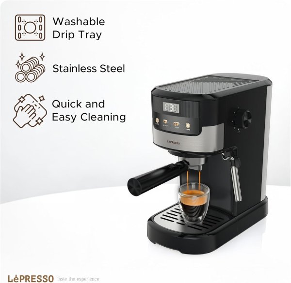 Lepresso Suprema Espresso Machine, Milk Steamer, With 1100W Power+ 20Bar Pressure, Adjustable Steam Control, 1.2L Removable Water Tank, Automatic Power-Off, One-touch Operation, NS Capsule Compatible.