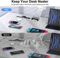 Necomi 600W USB A&USB C 【New Update】Charging Station,5 Type-C Ports 【2×140W, 2x 100W,1x30W】 and 3 USB Ports 【QC30W】 Charge Charging Station Type-C hub,GaN Technology