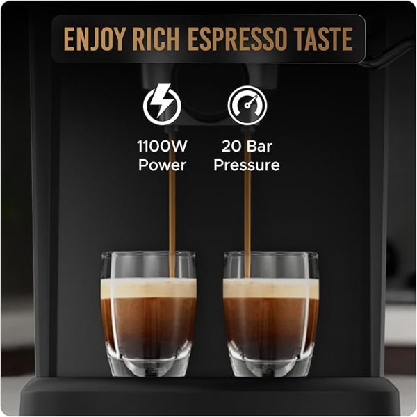 Lepresso Suprema Espresso Machine, Milk Steamer, With 1100W Power+ 20Bar Pressure, Adjustable Steam Control, 1.2L Removable Water Tank, Automatic Power-Off, One-touch Operation, NS Capsule Compatible.