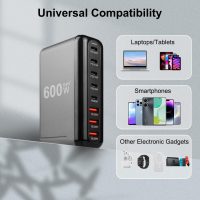 Necomi 600W USB A&USB C 【New Update】Charging Station,5 Type-C Ports 【2×140W, 2x 100W,1x30W】 and 3 USB Ports 【QC30W】 Charge Charging Station Type-C hub,GaN Technology