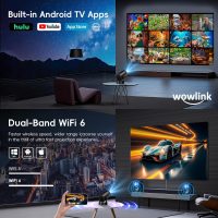 [Built-in Apps & 2025 Upgraded] Mini Projector with WiFi 6 and Bluetooth 5.4 Support 4K 1080P Auto Keystone 180° Rotatable Projector Portable Compatibile with HDMI/TV Stick/Memory Stick/Laptop, Black