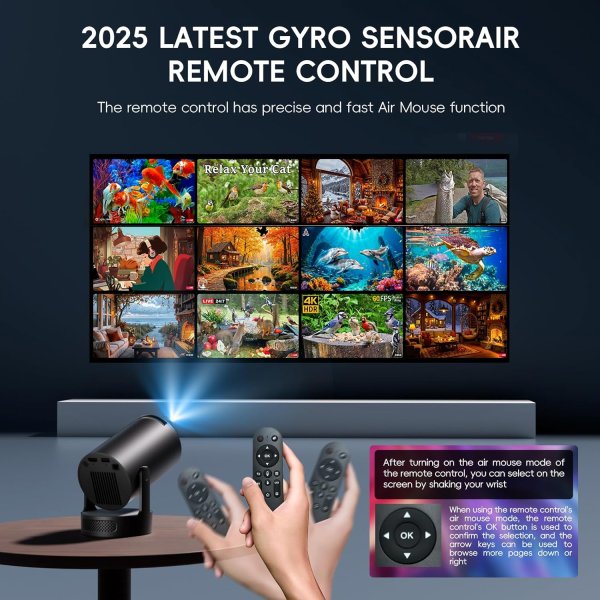 [Built-in Apps & 2025 Upgraded] Mini Projector with WiFi 6 and Bluetooth 5.4 Support 4K 1080P Auto Keystone 180° Rotatable Projector Portable Compatibile with HDMI/TV Stick/Memory Stick/Laptop, Black