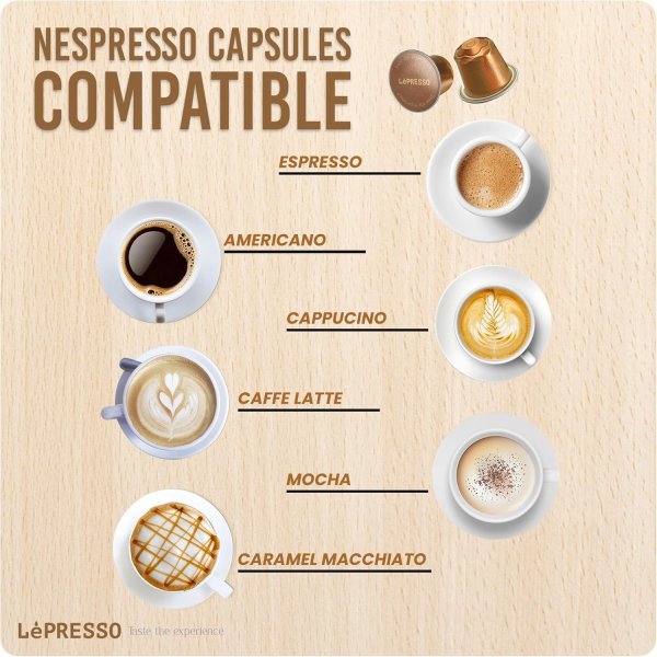 Lepresso Suprema Espresso Machine, Milk Steamer, With 1100W Power+ 20Bar Pressure, Adjustable Steam Control, 1.2L Removable Water Tank, Automatic Power-Off, One-touch Operation, NS Capsule Compatible.