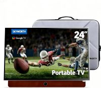 Skyworth 24-Inch Portable Smart TV with Protective Case, Battery Powered Outdoor TV, 1080P FHD, Google TV, HDR10, Dolby Audio, Chromecast, Ideal for Sports, Game Day Bundle