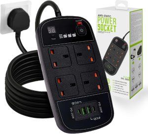 81ZURaoyNtL._AC_SL1500_ Power Extension Cord with Adjustable Timer – 4 Outlet Plug Extension Board, 2 USB & 2 C-Type Port - Heavy Duty Extension Power Strip with 3M Cable for Home, Kitchen & Office (Black)