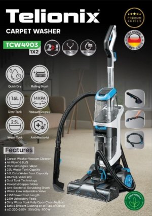 Telionix carpet & upholstery cleaner model 4903 with 18-month official warranty.
