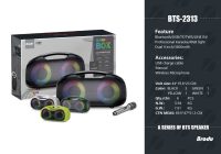 Brodu Bts 2313 Portable Professional Karaoke Bluetooth Speaker With 1 Wireless Mic & Display & RGB Light / Aux / 2 Mic In Jack & 1 Guitar jack & 1 Mic Jack / Usb & SD Card & Aux Slot / Carry Handle – Lime Green