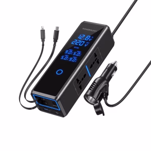 WhatsApp_Image_2025-10-30_at_8.24.45_PM Powerology 300W Car Power Inverter with Dual AC Sockets, Silent Cooling Fan, LED Ambient Lighting, 36W Power Delivery, USB-C & USB-A Ports, Touch Control Switch, Real-Time Voltage Display, Built-in USB-C & Lightning Cables - Black