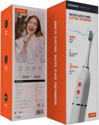 2452b428c85fcf63703e8dbcd1d76d3d-md Porodo Lifestyle Electric Toothbrush,Rechargeable Toothbrush, 2 Replacement Brushes, 25 Days Battery Life, 1000mAh Battery, IPX7, 100Ml Water Tank, 7386PSi Water Pressure, Advanced Cleaning-White