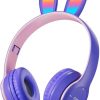 Rabbit Ear Headphone B12 New Wireless Cute Bluetooth Earphone With LED Ligh, bluetooth headset, stereo sound, high qualityy (purple)