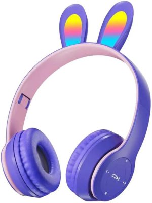 Rabbit Ear Headphone B12 New Wireless Cute Bluetooth Earphone With LED Ligh, bluetooth headset, stereo sound, high qualityy (purple)