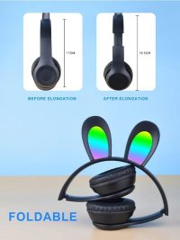 Rabbit Ear Headphone B12 New Wireless Cute Bluetooth Earphone With LED Ligh, bluetooth headset, stereo sound, high qualityy (purple)