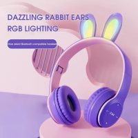 Rabbit Ear Headphone B12 New Wireless Cute Bluetooth Earphone With LED Ligh, bluetooth headset, stereo sound, high qualityy (purple)