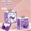 Rabbit Ear Headphone B12 New Wireless Cute Bluetooth Earphone With LED Ligh, bluetooth headset, stereo sound, high qualityy (purple)
