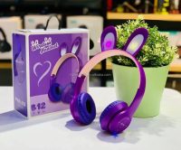 Rabbit Ear Headphone B12 New Wireless Cute Bluetooth Earphone With LED Ligh, bluetooth headset, stereo sound, high qualityy (purple)