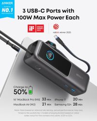 71PAWP7OogL._AC_SL1500_ Anker Power Bank, 25,000mAh 165W Ultra-Fast Portable Charger for Dual Laptops, Fast Charging Battery Pack with Built-In and Retractable Cables, For iPhone 17/16 Series, Samsung, and More